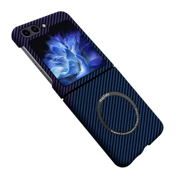 YurKem въглеродни влакна магнитен Macsafe калъф за Magsafe Samsung Galaxy Z Flip 3 4 5 удароустойчив заден капак