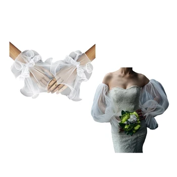 Бял разглобяеми ръкави сватба ръка покритие украсяват кожата приятелски дълги ръкави ръка покритие фотография декор за жена H9ED