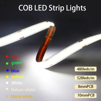  Висока плътност COB LED лента светлина гъвкава линейна димиране Led светлини RA90 480leds / 528leds / M за декорация на дома лампа DC12V 24V