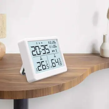 вътрешен хигрометър LCD екран календар стена часовник преносим влажност габарит аларма