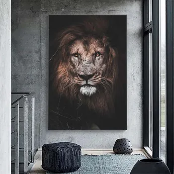 Голям размер Африкански лъв Платно Картини на стената Арт плакати и отпечатъци Модерна лъвска глава Животни Снимки Декорация на дома