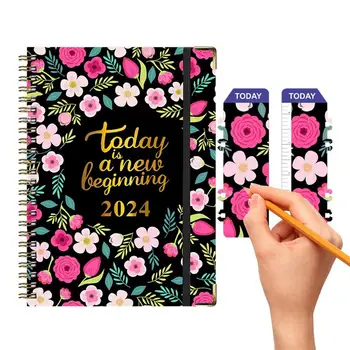График дневник Planner Coil Notepad Daily Spiral 2024 Инструмент за планиране на двулентова хартия за бележки Проучване на домашна работа и офис