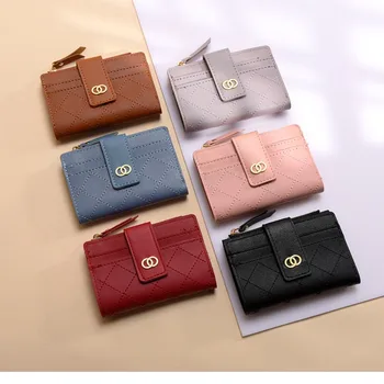Дамска мода малък портфейл с цип с монета чанта PU кожа пари чанта дами сладък мини корейски мулти карта позиция пари чанти