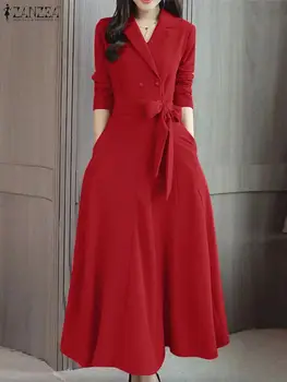 Дамски рокли с дълъг ръкав ZANZEA Елегантен дълъг риза рокля костюм яка Макси Вестдидо 2023 есен превръзка парти случайни A-линия халат