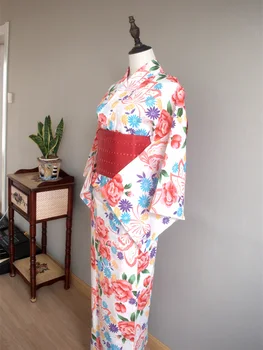 Дамско японско традиционно кимоно с флорални щампи Obi фестивал Yukata косплей костюм фотография дълга рокля