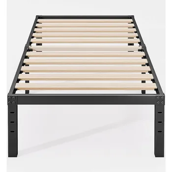 Двойна рамка за легло с широки дървени ламели / 14-инчова метална основа за матрак с висока степен на тежки натоварвания / безшумна платформа