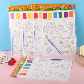 Детска градина Гваш арт DIY играчки за рисуване Празна хартия Doodle Комплект хартия Акварелна хартия Хартия за оцветяване с боя и четка