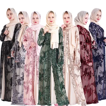 Дубай Турция Луксозни Abayas за жени мюсюлманско облекло пролет есен нов изящен бродерия с ресни колан марокански дама кафтанс