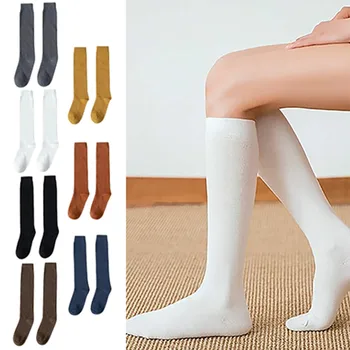 Дълги чорапи Дамски чорапи Органичен памук Твърдо топло бедро Високи дами момичета Улична мода Млади ежедневни чорапи за коляното Harajuku