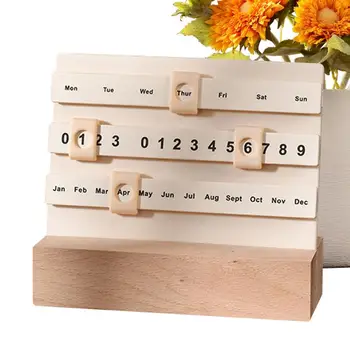Дървен календар за бюро Творчески плъзгач Дървени календарни блокове Сладък декор бюро за офиси Аксесоари за бюро от дървен календар