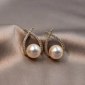 Елегантна имитация на перлени обеци за жени геометрични кръст кухи водни капки форма обеци парти модерен златни бижута