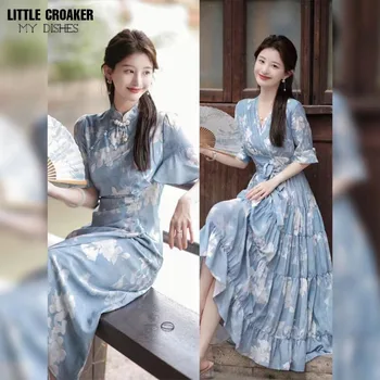Жени Qipao 2024 Нов стил ретро Chinoiserie стил Qipao дълго френски Cheongsam дълго модифицирани млади момичета модерен Cheongsam рокля