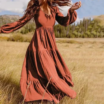 Жени пролет/есен дълъг ръкав елегантна рокля есенна дамска мода случайни хлабав твърди дълга рокля нов прилив Дубай стил улично облекло