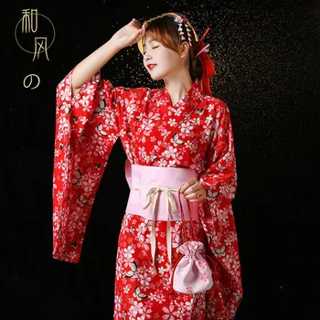 Жени Традиционна японска рокля кимоно с Obi Bow Класически халати Yukata Ретро фотосесия Изпълнение Танцови костюми