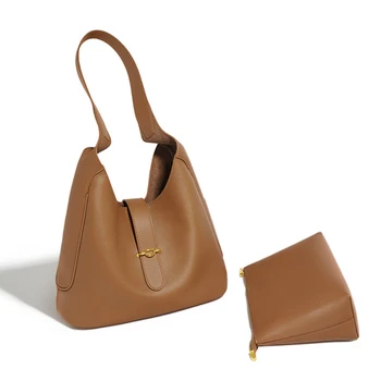 Жените луксозен дизайн чанта преносим малък пазарска чанта подвижни вътрешна чанта мода естествена кожа едно рамо подмишниците чанта.