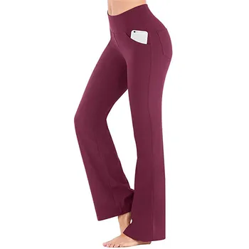 Жените плътен цвят висока талия широк крак дълги панталони йога танц панталони широк крак за йога бягане джогинг гимнастика