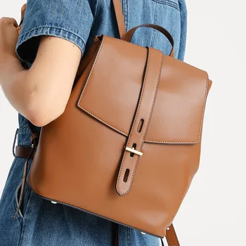 Жените против кражба раница мода реколта мека естествена кожа раници за тийнейджърки училище чанта женски пътни чанти