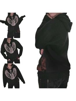 Жените пънк дълъг ръкав качулки готика реколта печат цип качулка суитчъри извънгабаритни Y2k якета