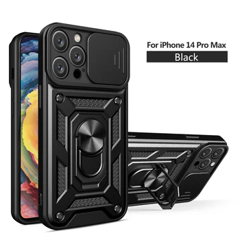 За iPhone 14 14 Pro Макс случай слайд камера обектив метален магнитен пръстен телефон случай капак за iPhone 14 Макс Fundas Capa