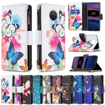 За Nokia G20 G 20 цип портфейл кожа флип картини модел лилаво пеперуда дърво цвете слон телефон случай