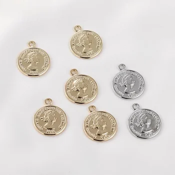 Защита на цветовете 14K Gold пакет ретро главата кръгла монета едностранно висулка DIY обеци гривна колие аксесоари материали