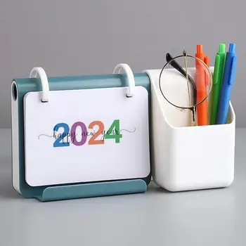Изящен шаблонен календар 2024 Малък настолен календар с кутия за съхранение Печат за запис на събития Изящен за офис