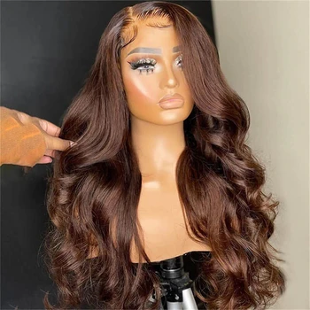 Кафяво тяло вълна 13x6 Hd дантела отпред човешка коса перуки за жени #4 цветни шоколад кафява перука 13x4 HD дантела фронтални перуки човешка коса