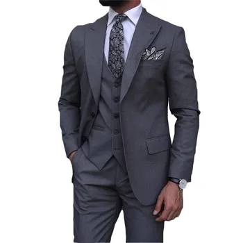 Класически сиви мъжки костюми Business Peak Ревера Slim Fit Абитуриентски сватбен костюм на младоженеца Homme Tuxedos Terno Masculino Blazer 3 части