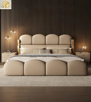 Кожено легло вила майсторска спалня сватбено легло персонализиран дизайнер висок клас кожено легло модерно просто двойно легло