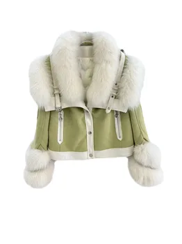 Кожено палто ревера къса свободна версия на едноредния дизайн топъл и удобен 2023 зима нов 1220