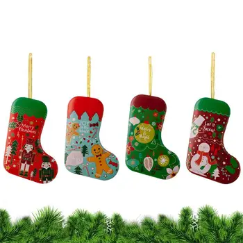 Коледа бисквитка кутии бисквити калай с капак в коледни чорапи форма коледно дърво висулки орнаменти за подаръци бонбони