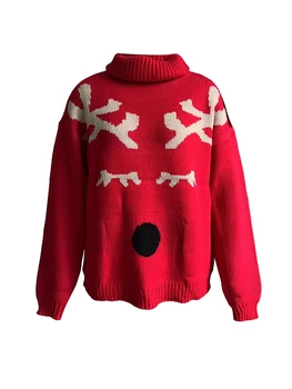 Коледни пуловери за жени дълъг ръкав Crewneck северни елени снежинка печат пуловер трикотажни върхове 2023 празник празничен джъмпер