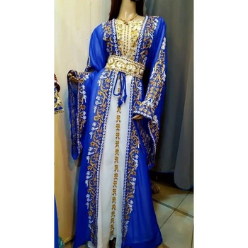 Кралско синьо Дубай Марокански кафтан Джорджет рокля Jilbab Арабско облекло Модни тенденции