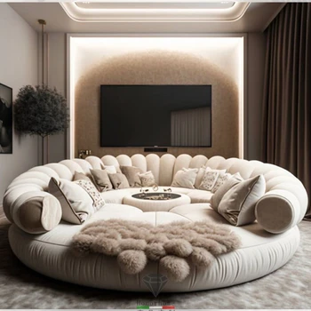 кремав стил диван кръгъл Безплатна комбинация Френски кръгло легло Голяма родителска спалня Голям апартамент Крем диван