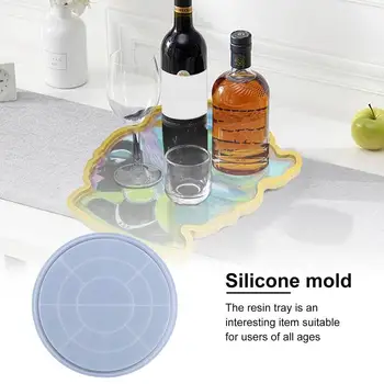 Кръгла тава Силиконова форма DIY смола тава мухъл кръг сервиране тава мухъл DIY епоксидна смола мазилка бетон вино стъкло чаша мат мухъл