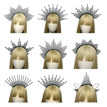 Лента за глава Винтидж лента за коса Разкошен барок Диадеми с шипове Шлем Божество Принцеса Шапки Корони T8NB