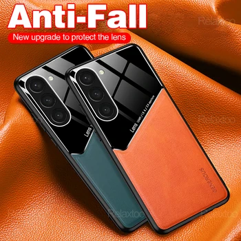 Луксозен удароустойчив калъф от бизнес кожа за Samsung Galaxy S23 FE S 23 Ultra S23FE 5G капак за защита на обектива на магнита за кола