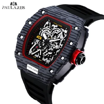 Луксозна марка автоматични механични часовници Мъжки спортни силиконови каишки водоустойчив ръчен часовник Man Fashion Tonneau Mille Clock 2023