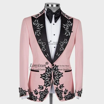 Луксозни орнаменти от мъниста Tuxedos Мъжки костюми 2 броя Velvet Wedding Groom Dinner Party Male Prom Blazers Ternos Completo
