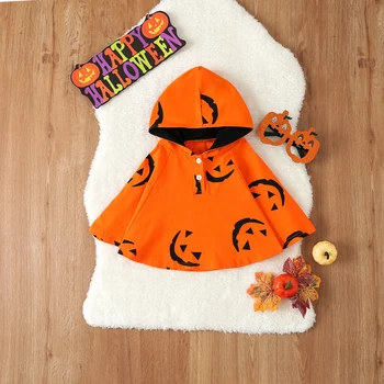 Малко дете Хелоуин дрехи тиква печат с качулка шал случайни пончо наметало палто за бебе бебе пролет есен връхни дрехи