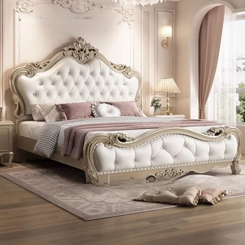 Мастър Вила Европейски Двойно легло Висок клас принцеса спалня Човешко двойно легло Модерно съхранение Meubles De Chambre Скандинавски мебели