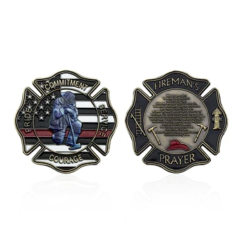 Медал на полицейския пожарникар Защитете медна метална монета Късметлийска монета Молитвена служба Орнаменти Колекционерство