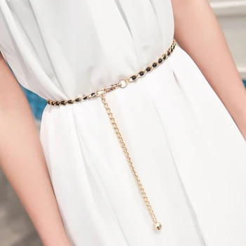 Мода имитация перлени мъниста тънка талия верига колан жени елегантен колан колан лента лента рокля аксесоари