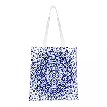 Мода Назар турски око кръгъл орнамент пазарска пазарска чанта за многократна употреба амулет Boho Hamsa платно хранителни стоки рамо купувач чанта