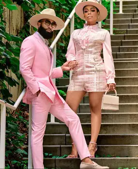 Моден дизайн Ежедневни розови мъжки сватбен костюм Двуреден тънък годен абитуриентски парти Tuxedo младоженец носят най-добър мъж Blazer