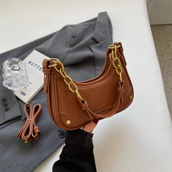 Моден дизайнер седло малки чанти Crossbody за жени 2023 тенденция PU кожа рамо подмишница чанта дами верига подмишници чанти