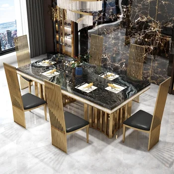 Модерен център трапезна маса комплект висококачествена кухня луксозна удебелена настолна конзола Marble Mesas de Comedor мебели за дома