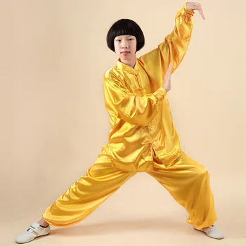 Момиче копринена гимнастика Тай Чи костюм деца твърди кунг-фу ушу бойни изкуства униформа изпълнение яке панталони упражнение облекло