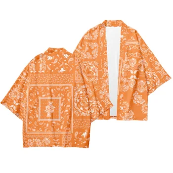 Мъже и жени Японска традиционна жилетка кимоно кашу флорална риза Японско лятно кимоно деветточков панталон костюм 4