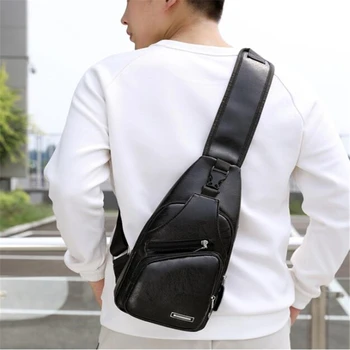 Мъжка чанта за рамо USB зареждане Crossbody гърдите чанта за анти кражба гърдите талия пакет пътуване пратеник чанти единична каишка обратно чанта